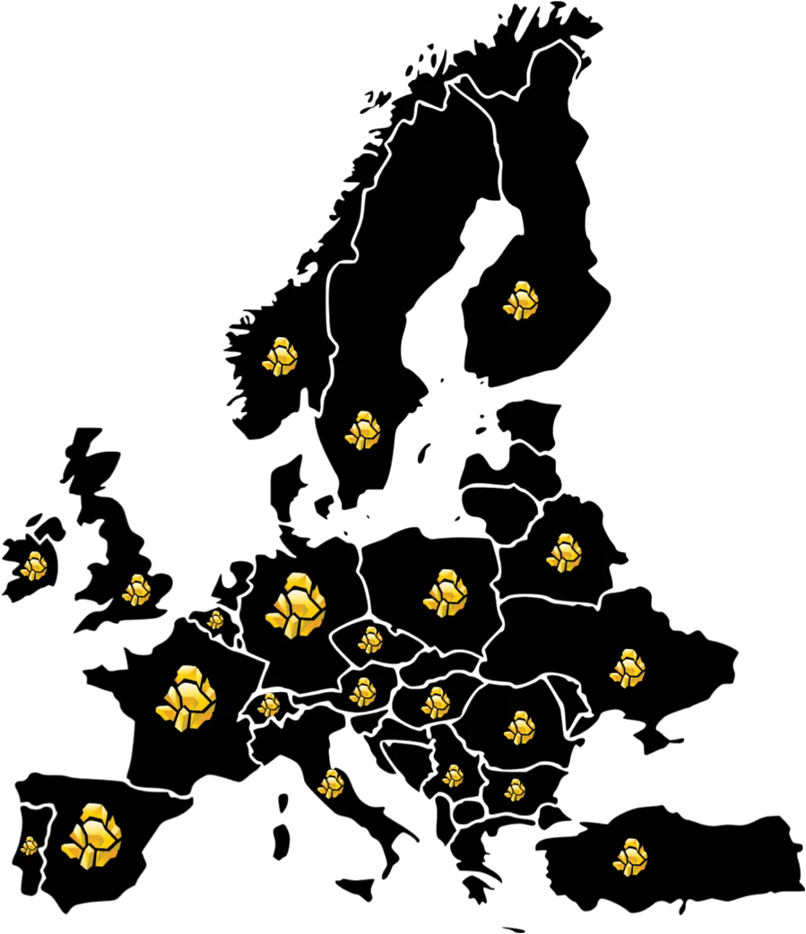Carte de l'Europe, pays Golden CBD en jaune